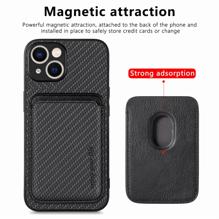 For iPhone 15 Carbon Fiber Leather Card Magsafe Phone Case(Black) For iPhone 15 Carbon Fiber Leather Card Magsafe Phone Case(Black)