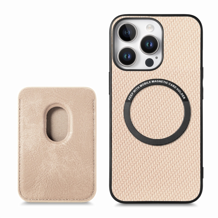 For iPhone 16 Pro Carbon Fiber Leather Card Magsafe Phone Case(Khaki) For iPhone 16 Pro Carbon Fiber Leather Card Magsafe Phone Case(Khaki)