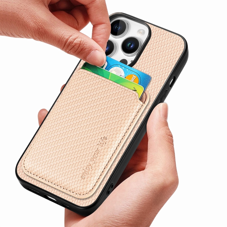 For iPhone 16 Pro Carbon Fiber Leather Card Magsafe Phone Case(Khaki) For iPhone 16 Pro Carbon Fiber Leather Card Magsafe Phone Case(Khaki)