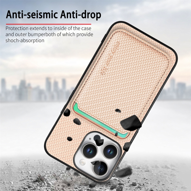 For iPhone 16 Pro Carbon Fiber Leather Card Magsafe Phone Case(Khaki) For iPhone 16 Pro Carbon Fiber Leather Card Magsafe Phone Case(Khaki)