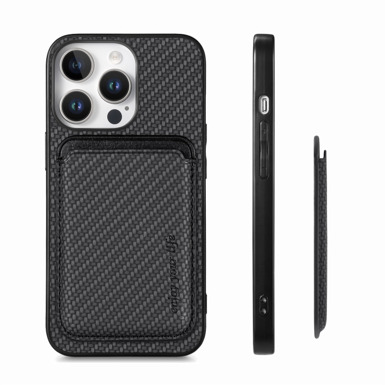 For iPhone 16 Pro Max Carbon Fiber Leather Card Magsafe Phone Case(Black) For iPhone 16 Pro Max Carbon Fiber Leather Card Magsafe Phone Case(Black)