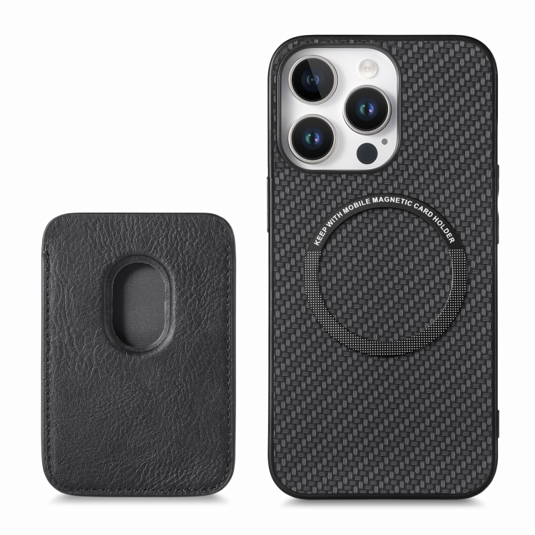 For iPhone 16 Pro Max Carbon Fiber Leather Card Magsafe Phone Case(Black) For iPhone 16 Pro Max Carbon Fiber Leather Card Magsafe Phone Case(Black)