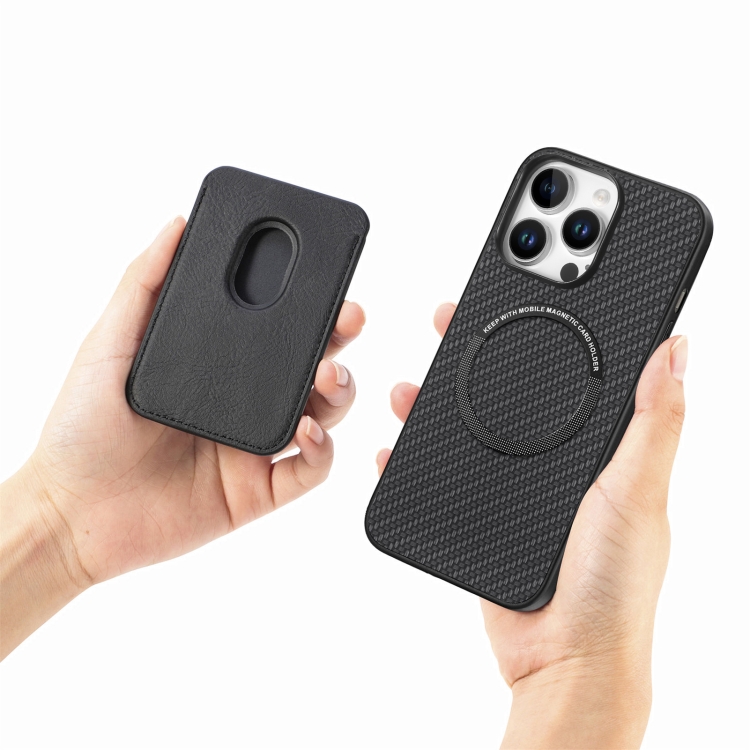 For iPhone 16 Pro Max Carbon Fiber Leather Card Magsafe Phone Case(Black) For iPhone 16 Pro Max Carbon Fiber Leather Card Magsafe Phone Case(Black)