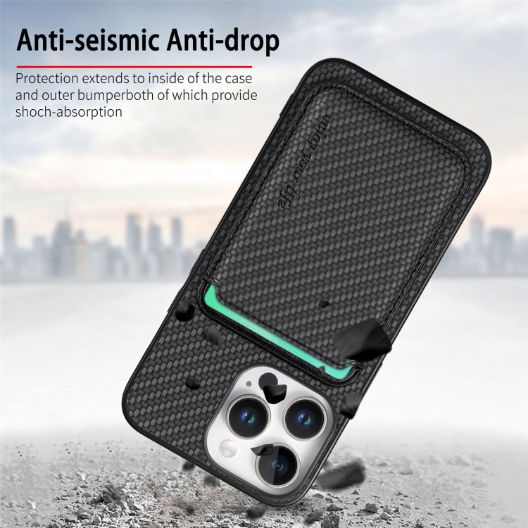 For iPhone 16 Pro Max Carbon Fiber Leather Card Magsafe Phone Case(Black) For iPhone 16 Pro Max Carbon Fiber Leather Card Magsafe Phone Case(Black)