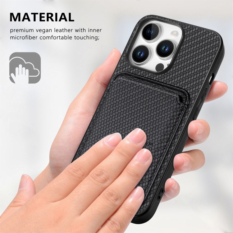 For iPhone 16 Pro Max Carbon Fiber Leather Card Magsafe Phone Case(Black) For iPhone 16 Pro Max Carbon Fiber Leather Card Magsafe Phone Case(Black)