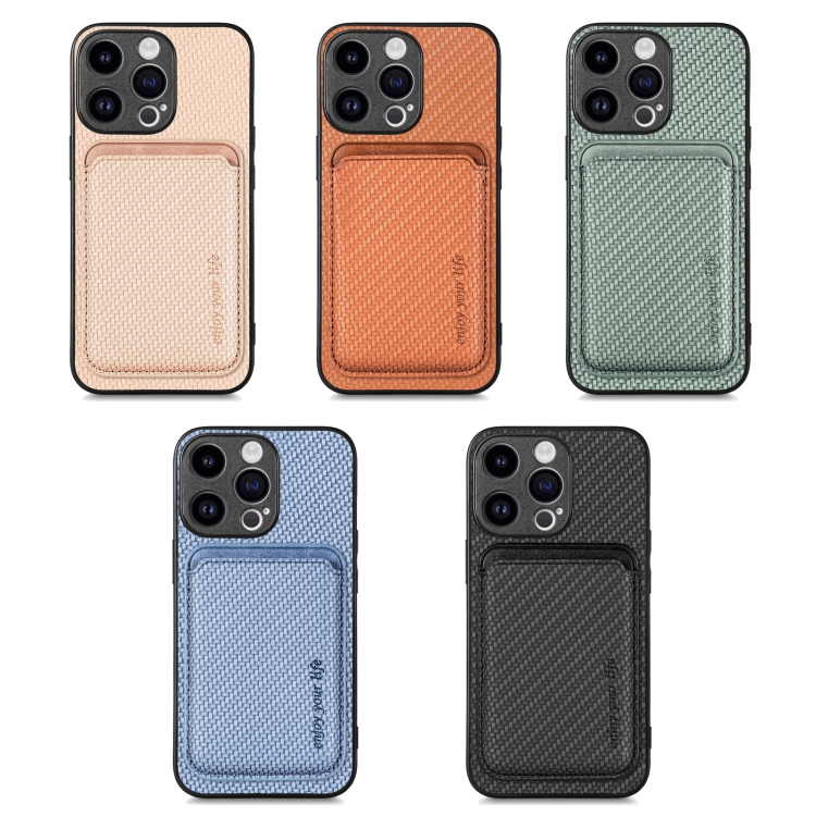 For iPhone 16 Pro Max Carbon Fiber Leather Card Magsafe Phone Case(Black) For iPhone 16 Pro Max Carbon Fiber Leather Card Magsafe Phone Case(Black)