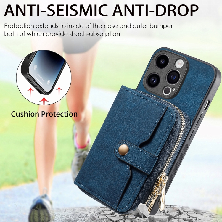 For iPhone 15 Pro Crossbody Multi-function Zipper Wallet Phone Case(Blue) For iPhone 15 Pro Crossbody Multi-function Zipper Wallet Phone Case(Blue)