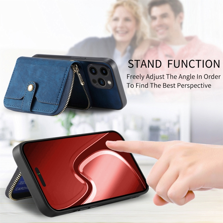 For iPhone 15 Pro Crossbody Multi-function Zipper Wallet Phone Case(Blue) For iPhone 15 Pro Crossbody Multi-function Zipper Wallet Phone Case(Blue)
