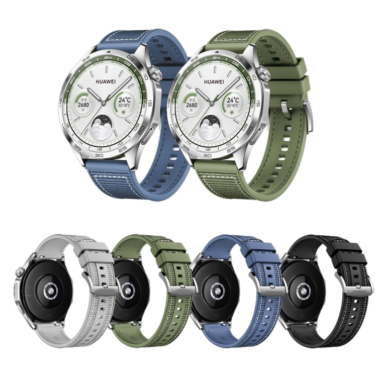 Para Huawei Watch GT4 Correa de reloj de cuero y silicona de nailon de 46  mm (negro)
