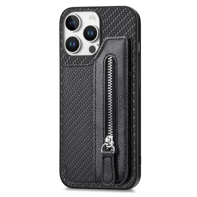 For iPhone 16 Pro Max Carbon Fiber Horizontal Flip Zipper Wallet Phone Case(Black) For iPhone 16 Pro Max Carbon Fiber Horizontal Flip Zipper Wallet Phone Case(Black)
