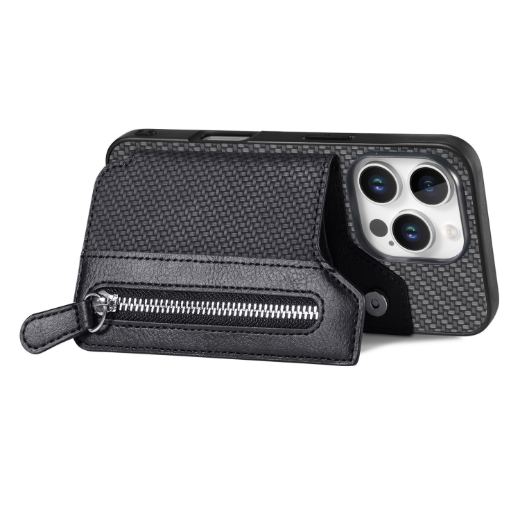 For iPhone 16 Pro Max Carbon Fiber Horizontal Flip Zipper Wallet Phone Case(Black) For iPhone 16 Pro Max Carbon Fiber Horizontal Flip Zipper Wallet Phone Case(Black)