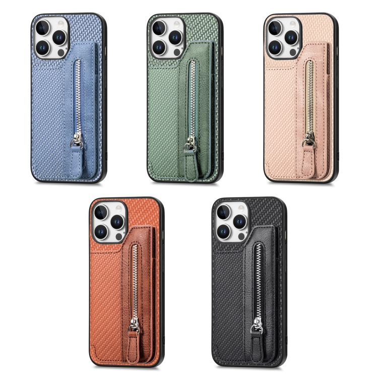 For iPhone 16 Pro Max Carbon Fiber Horizontal Flip Zipper Wallet Phone Case(Black) For iPhone 16 Pro Max Carbon Fiber Horizontal Flip Zipper Wallet Phone Case(Black)