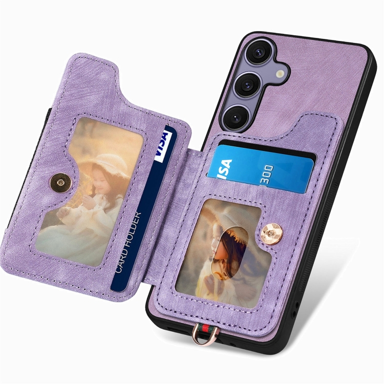 For Samsung Galaxy S25+ 5G Retro Skin-feel Ring Multi-card Wallet Phone Case(Purple) For Samsung Galaxy S25+ 5G Retro Skin-feel Ring Multi-card Wallet Phone Case(Purple)