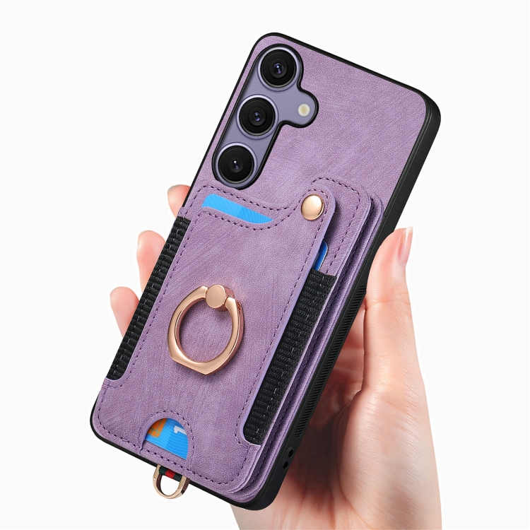 For Samsung Galaxy S25+ 5G Retro Skin-feel Ring Multi-card Wallet Phone Case(Purple) For Samsung Galaxy S25+ 5G Retro Skin-feel Ring Multi-card Wallet Phone Case(Purple)