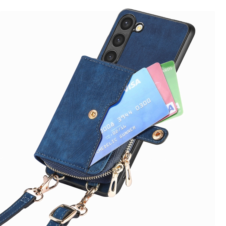 For Samsung Galaxy S23+ 5G Crossbody Multi-function Zipper Wallet Phone Case(Blue) For Samsung Galaxy S23+ 5G Crossbody Multi-function Zipper Wallet Phone Case(Blue)