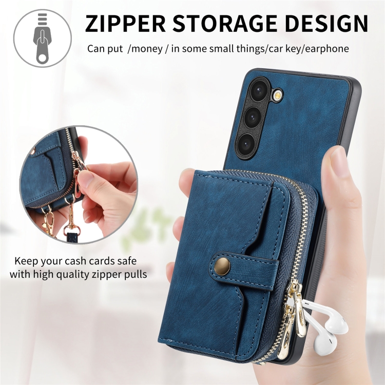 For Samsung Galaxy S23+ 5G Crossbody Multi-function Zipper Wallet Phone Case(Blue) For Samsung Galaxy S23+ 5G Crossbody Multi-function Zipper Wallet Phone Case(Blue)