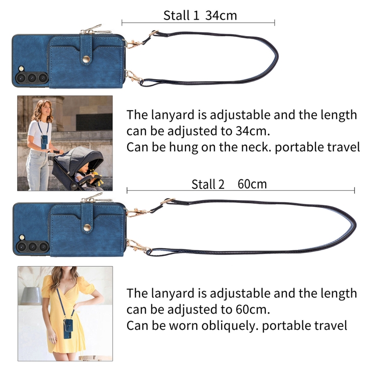 For Samsung Galaxy S23+ 5G Crossbody Multi-function Zipper Wallet Phone Case(Blue) For Samsung Galaxy S23+ 5G Crossbody Multi-function Zipper Wallet Phone Case(Blue)