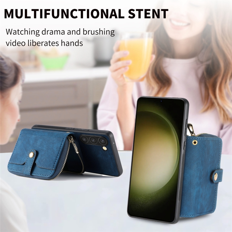For Samsung Galaxy S23+ 5G Crossbody Multi-function Zipper Wallet Phone Case(Blue) For Samsung Galaxy S23+ 5G Crossbody Multi-function Zipper Wallet Phone Case(Blue)