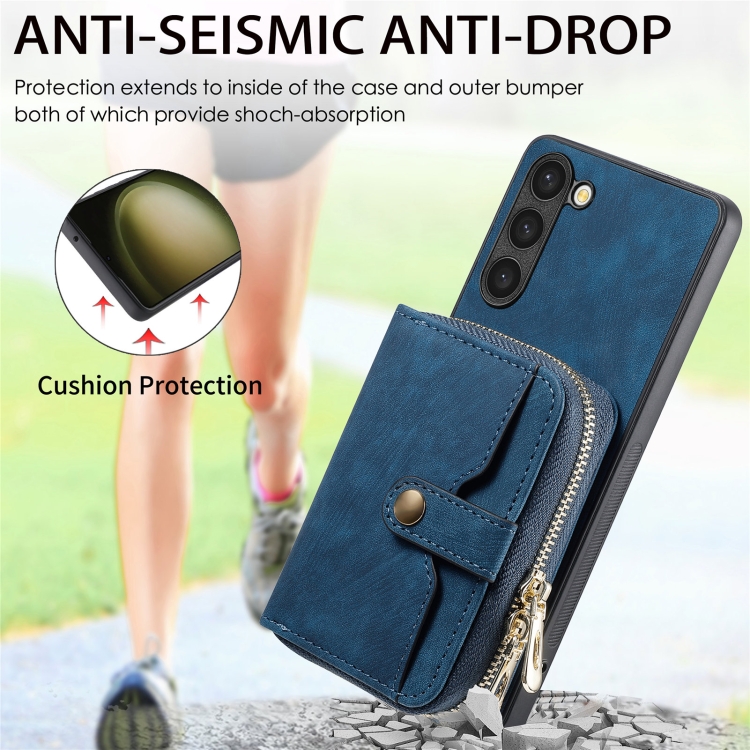 For Samsung Galaxy S23+ 5G Crossbody Multi-function Zipper Wallet Phone Case(Blue) For Samsung Galaxy S23+ 5G Crossbody Multi-function Zipper Wallet Phone Case(Blue)