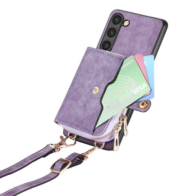 For Samsung Galaxy S23+ 5G Crossbody Multi-function Zipper Wallet Phone Case(Purple) For Samsung Galaxy S23+ 5G Crossbody Multi-function Zipper Wallet Phone Case(Purple)