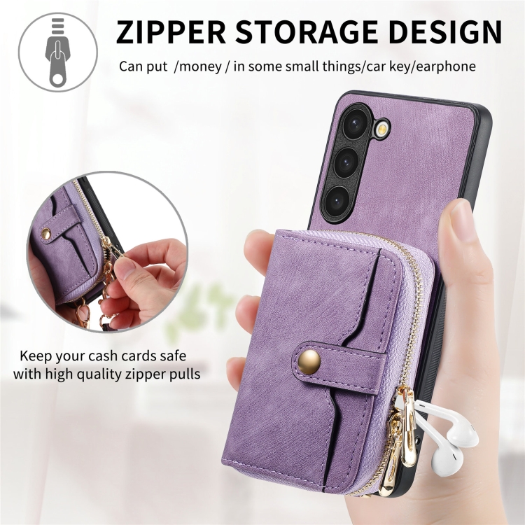 For Samsung Galaxy S23+ 5G Crossbody Multi-function Zipper Wallet Phone Case(Purple) For Samsung Galaxy S23+ 5G Crossbody Multi-function Zipper Wallet Phone Case(Purple)