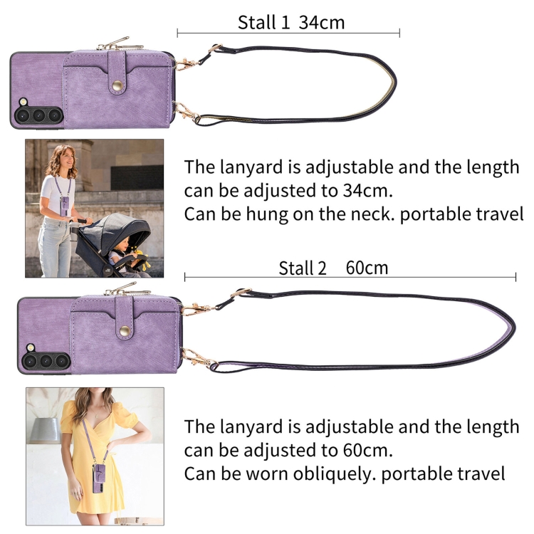 For Samsung Galaxy S23+ 5G Crossbody Multi-function Zipper Wallet Phone Case(Purple) For Samsung Galaxy S23+ 5G Crossbody Multi-function Zipper Wallet Phone Case(Purple)