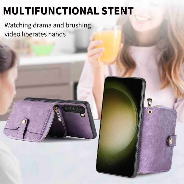 For Samsung Galaxy S23+ 5G Crossbody Multi-function Zipper Wallet Phone Case(Purple) For Samsung Galaxy S23+ 5G Crossbody Multi-function Zipper Wallet Phone Case(Purple)