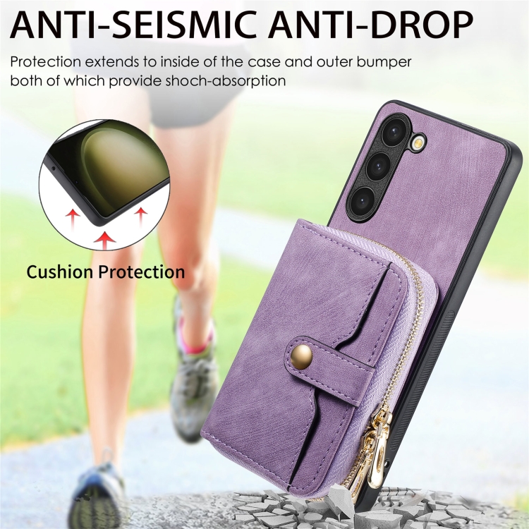 For Samsung Galaxy S23+ 5G Crossbody Multi-function Zipper Wallet Phone Case(Purple) For Samsung Galaxy S23+ 5G Crossbody Multi-function Zipper Wallet Phone Case(Purple)