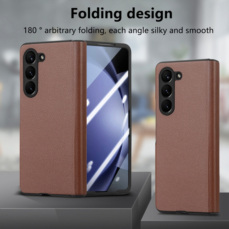 For Samsung Galaxy Z Fold5 5G Litchi Integrated Film Electroplated Magnetic Hinge Leather Phone Case(Brown) For Samsung Galaxy Z Fold5 5G Litchi Integrated Film Electroplated Magnetic Hinge Leather Phone Case(Brown)