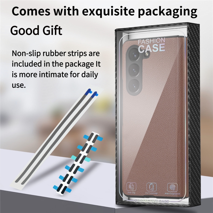 For Samsung Galaxy Z Fold5 5G Litchi Integrated Film Electroplated Magnetic Hinge Leather Phone Case(Brown) For Samsung Galaxy Z Fold5 5G Litchi Integrated Film Electroplated Magnetic Hinge Leather Phone Case(Brown)
