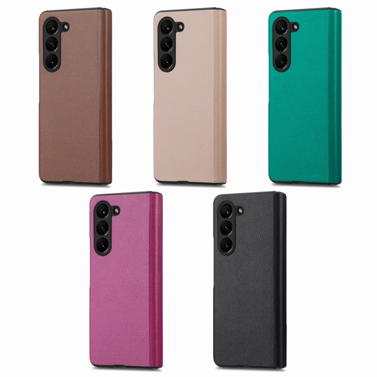 For Samsung Galaxy Z Fold5 5G Litchi Integrated Film Electroplated Magnetic Hinge Leather Phone Case(Brown) For Samsung Galaxy Z Fold5 5G Litchi Integrated Film Electroplated Magnetic Hinge Leather Phone Case(Brown)
