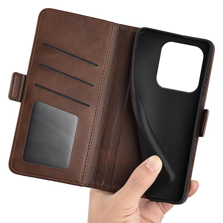 For Redmi Note 14 4G 164.84mm Dual-side Magnetic Buckle Horizontal Flip Leather Phone Case(Brown)
