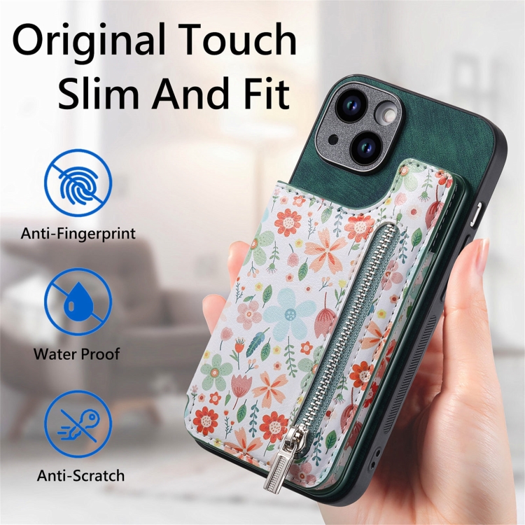 For iPhone 14 Retro Painted Zipper Wallet Back Phone Case(Green) For iPhone 14 Retro Painted Zipper Wallet Back Phone Case(Green)