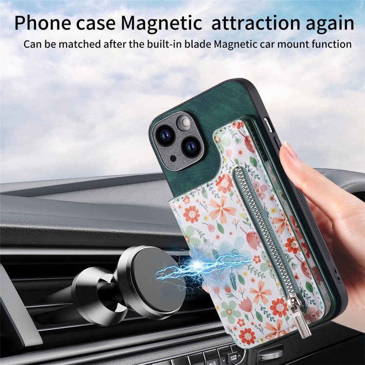 For iPhone 14 Retro Painted Zipper Wallet Back Phone Case(Green) For iPhone 14 Retro Painted Zipper Wallet Back Phone Case(Green)