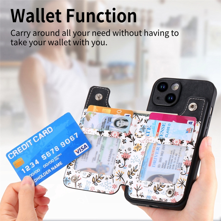 For iPhone 14 Plus Retro Painted Zipper Wallet Back Phone Case(Black) For iPhone 14 Plus Retro Painted Zipper Wallet Back Phone Case(Black)