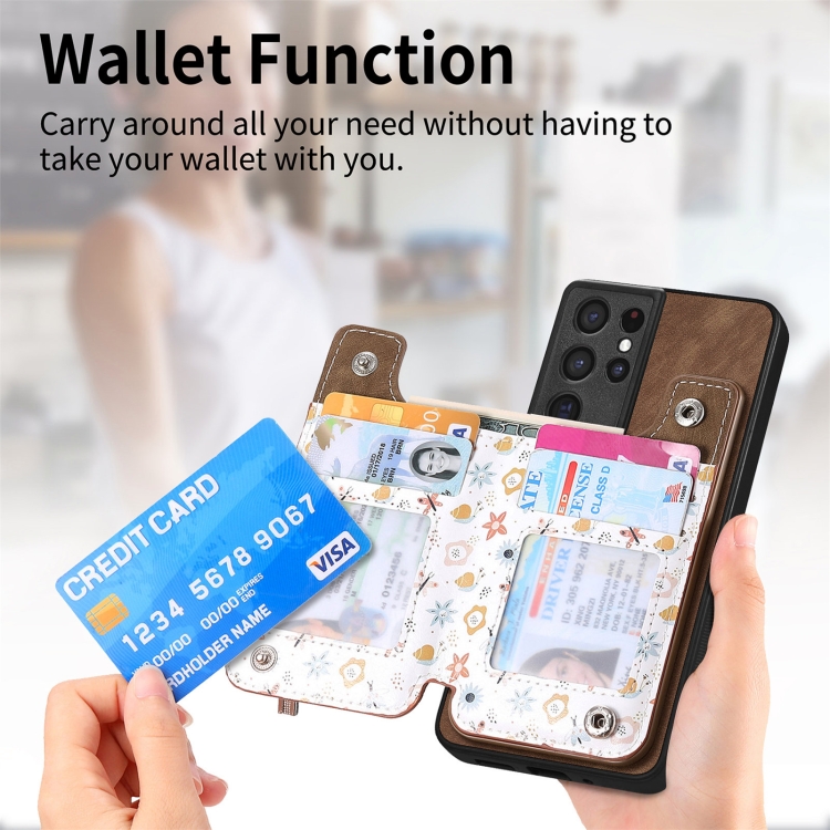 For Samsung Galaxy S21 Ultra 5G Retro Painted Zipper Wallet Back Phone Case(Brown)