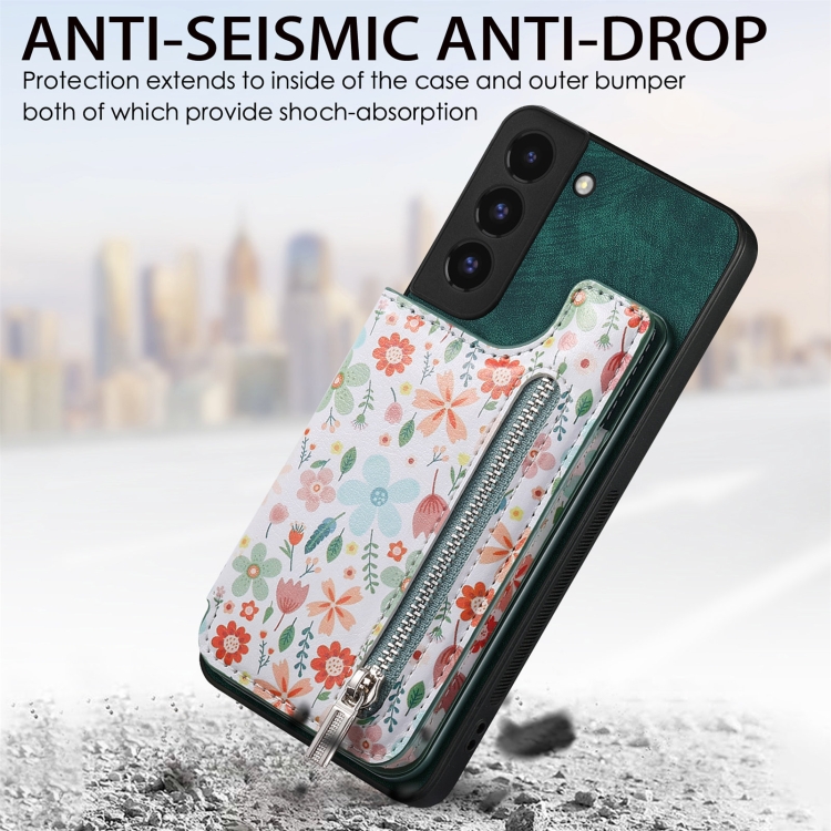 For Samsung Galaxy S22+ 5G Retro Painted Zipper Wallet Back Phone Case(Green) For Samsung Galaxy S22+ 5G Retro Painted Zipper Wallet Back Phone Case(Green)