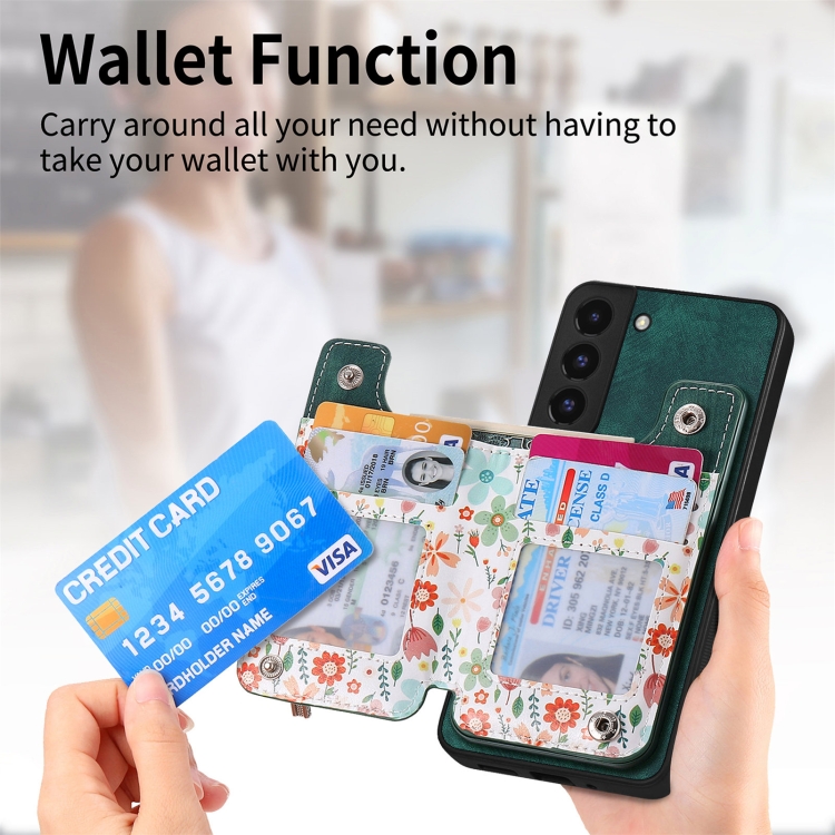For Samsung Galaxy S22+ 5G Retro Painted Zipper Wallet Back Phone Case(Green) For Samsung Galaxy S22+ 5G Retro Painted Zipper Wallet Back Phone Case(Green)