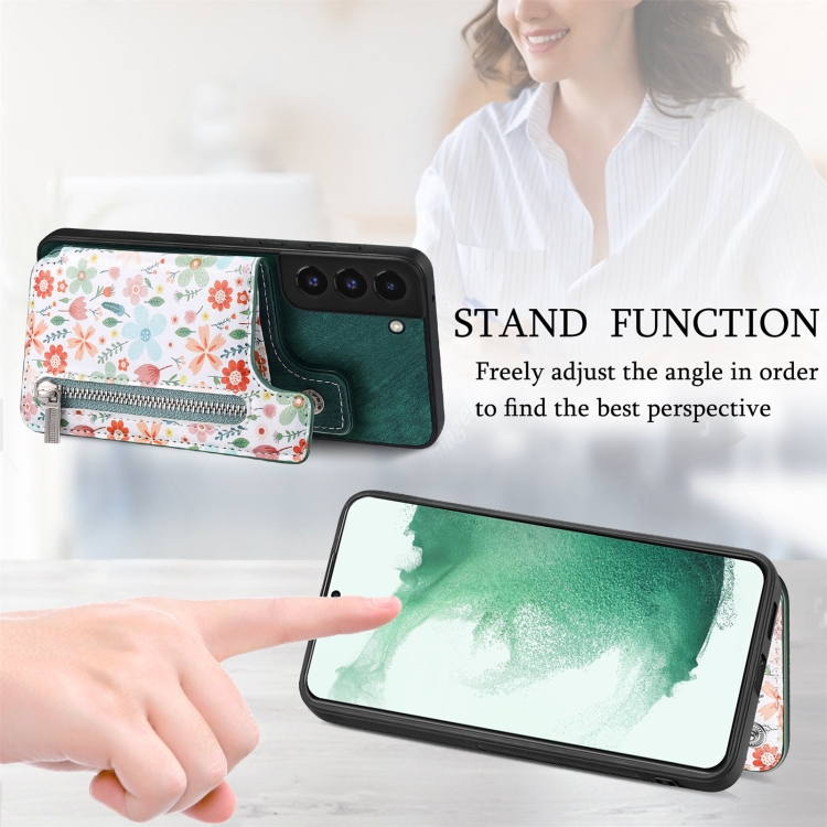 For Samsung Galaxy S22+ 5G Retro Painted Zipper Wallet Back Phone Case(Green) For Samsung Galaxy S22+ 5G Retro Painted Zipper Wallet Back Phone Case(Green)