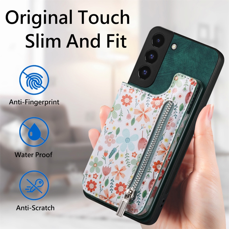 For Samsung Galaxy S22+ 5G Retro Painted Zipper Wallet Back Phone Case(Green) For Samsung Galaxy S22+ 5G Retro Painted Zipper Wallet Back Phone Case(Green)