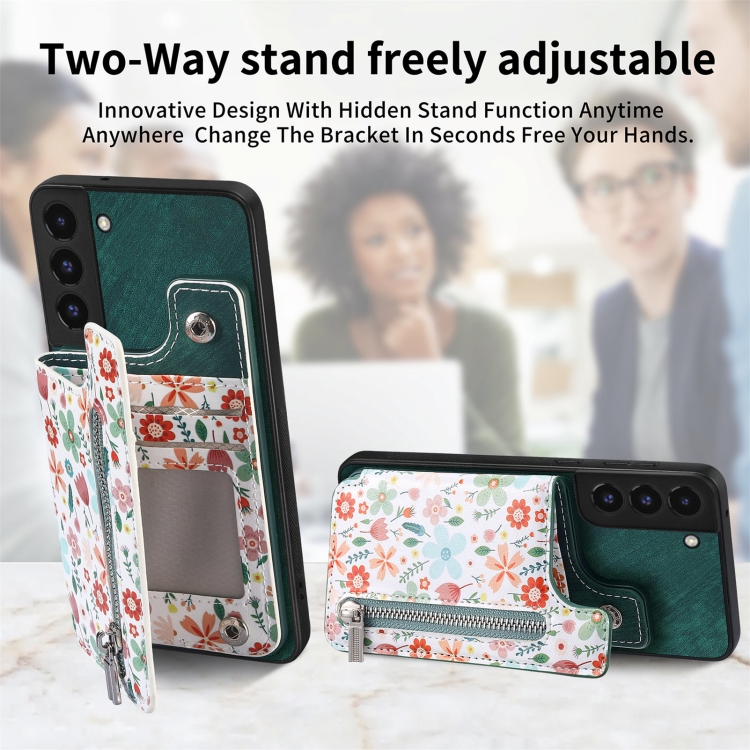 For Samsung Galaxy S22+ 5G Retro Painted Zipper Wallet Back Phone Case(Green) For Samsung Galaxy S22+ 5G Retro Painted Zipper Wallet Back Phone Case(Green)