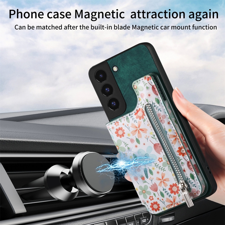 For Samsung Galaxy S22+ 5G Retro Painted Zipper Wallet Back Phone Case(Green) For Samsung Galaxy S22+ 5G Retro Painted Zipper Wallet Back Phone Case(Green)