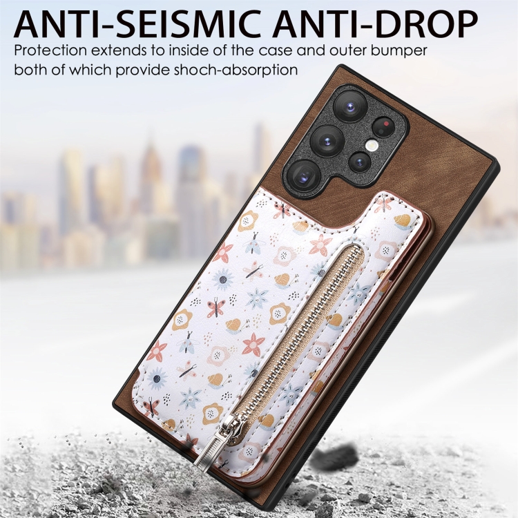 For Samsung Galaxy S22 Ultra 5G Retro Painted Zipper Wallet Back Phone Case(Brown) For Samsung Galaxy S22 Ultra 5G Retro Painted Zipper Wallet Back Phone Case(Brown)