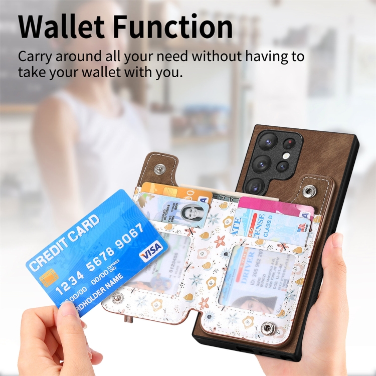 For Samsung Galaxy S22 Ultra 5G Retro Painted Zipper Wallet Back Phone Case(Brown) For Samsung Galaxy S22 Ultra 5G Retro Painted Zipper Wallet Back Phone Case(Brown)