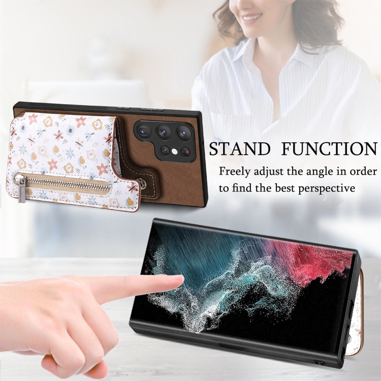 For Samsung Galaxy S22 Ultra 5G Retro Painted Zipper Wallet Back Phone Case(Brown) For Samsung Galaxy S22 Ultra 5G Retro Painted Zipper Wallet Back Phone Case(Brown)