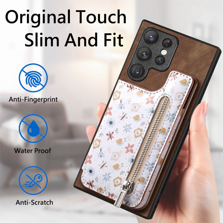 For Samsung Galaxy S22 Ultra 5G Retro Painted Zipper Wallet Back Phone Case(Brown) For Samsung Galaxy S22 Ultra 5G Retro Painted Zipper Wallet Back Phone Case(Brown)