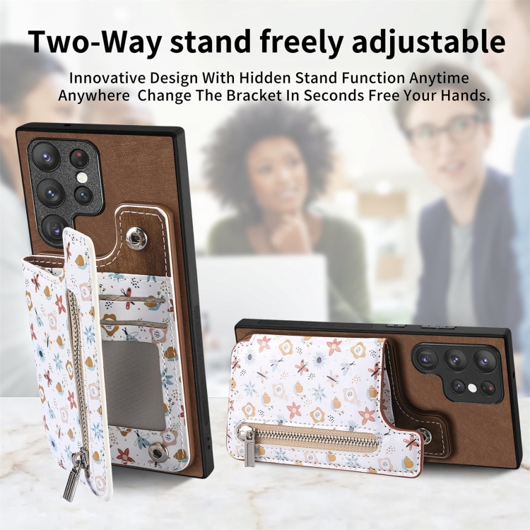 For Samsung Galaxy S22 Ultra 5G Retro Painted Zipper Wallet Back Phone Case(Brown) For Samsung Galaxy S22 Ultra 5G Retro Painted Zipper Wallet Back Phone Case(Brown)