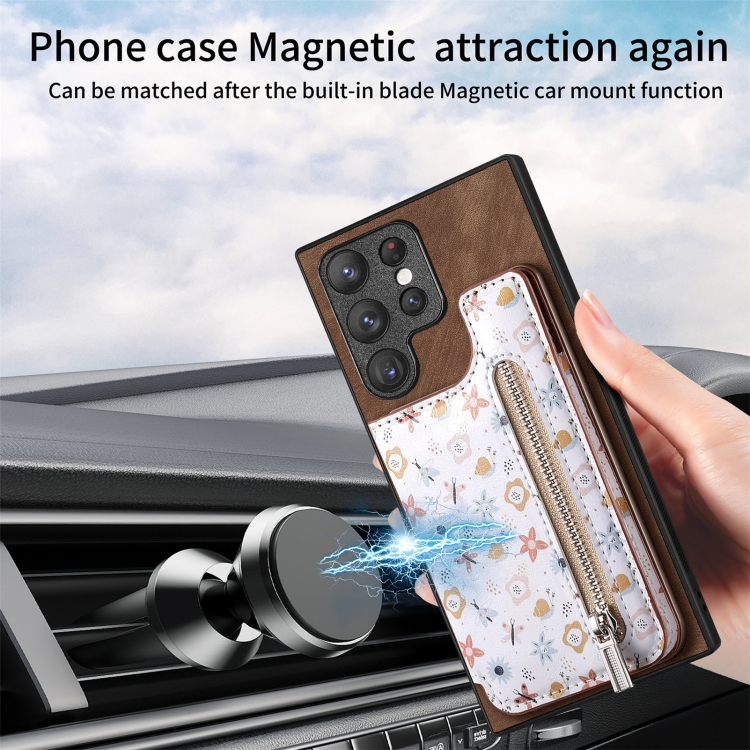 For Samsung Galaxy S22 Ultra 5G Retro Painted Zipper Wallet Back Phone Case(Brown) For Samsung Galaxy S22 Ultra 5G Retro Painted Zipper Wallet Back Phone Case(Brown)