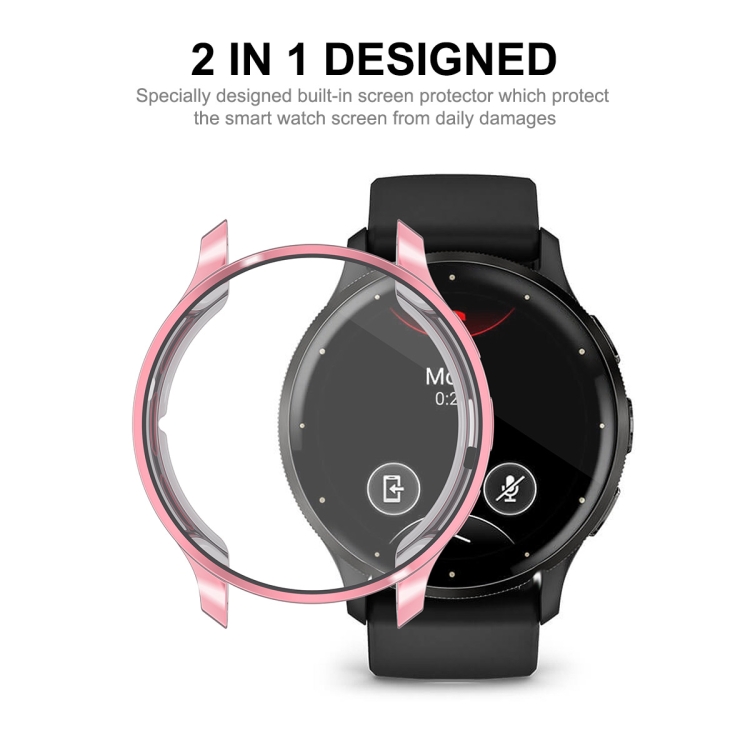 For Garmin Venu Sq 2 Hard PC Cover Full Coverage Shockproof Watch Cover  with Tempered Glass Screen Protector - Pink Wholesale