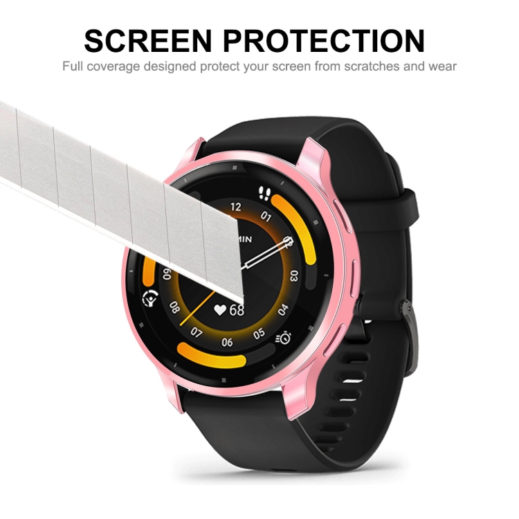 For Garmin Venu Sq 2 Hard PC Cover Full Coverage Shockproof Watch Cover  with Tempered Glass Screen Protector - Pink Wholesale
